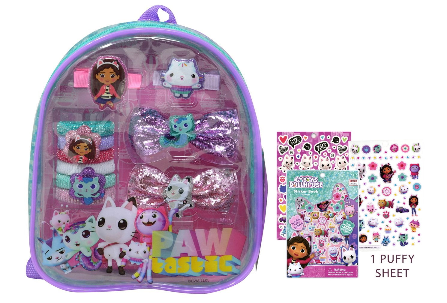 Gabby's Dollhouse Hair Accessory Backpack & Sticker Book with Puffy Stickers  4 Sheet 