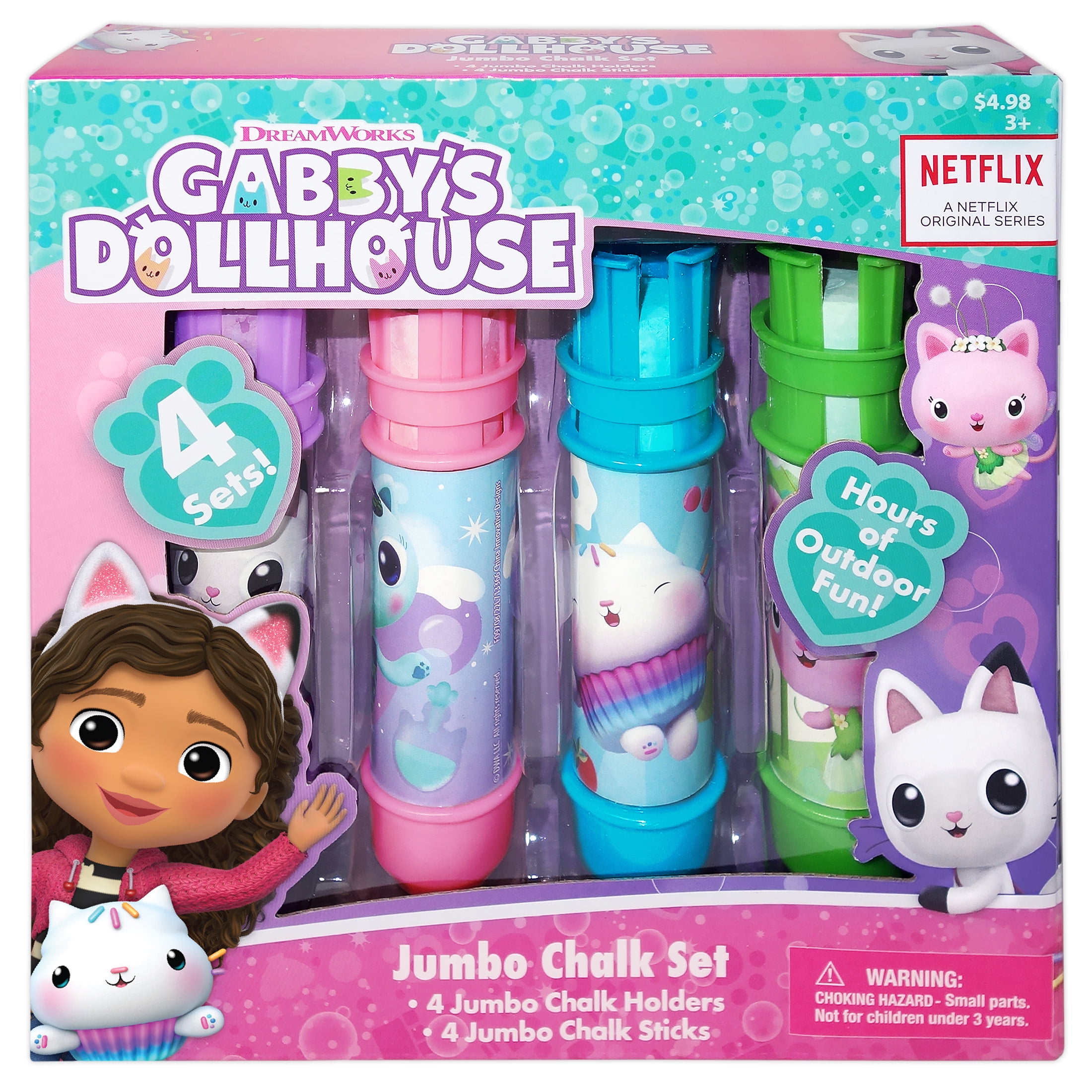 Gabby's Dollhouse Jumbo Chalk Set, Includes 4 Chalk Holders, Multi