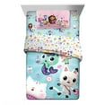 thumbnail image 1 of Gabby's Dollhouse Kids 4 Piece Teal Blue White Reversible Comforter, Bed in a Bag, Twin, 1 of 8