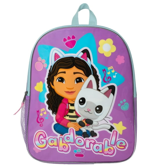 Gabby's Dollhouse Kids Backpack, Elementary School Girls Book Bag with Padded Straps, Purple