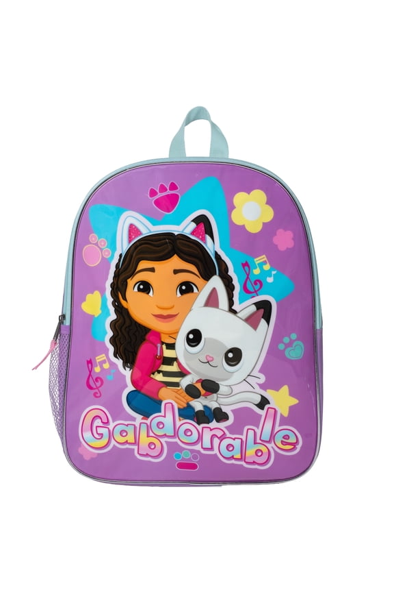 Gabby's Dollhouse Kids Backpack, Elementary School Girls Book Bag with Padded Straps, Purple