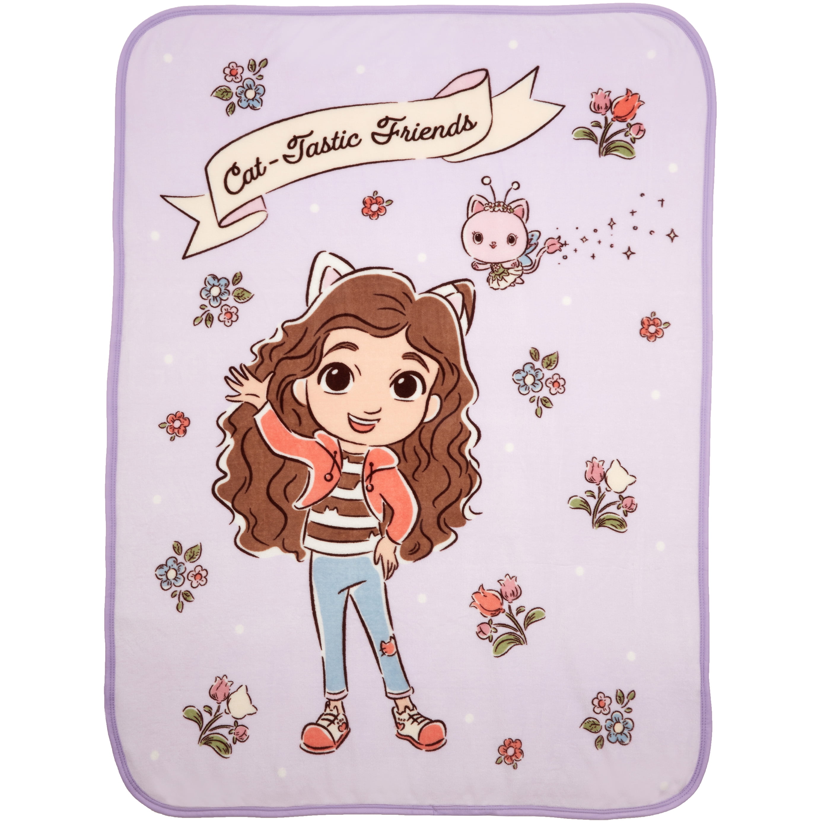 Gabby's Dollhouse Kids Purple Print Fleece Throw Blanket, 46 x 60