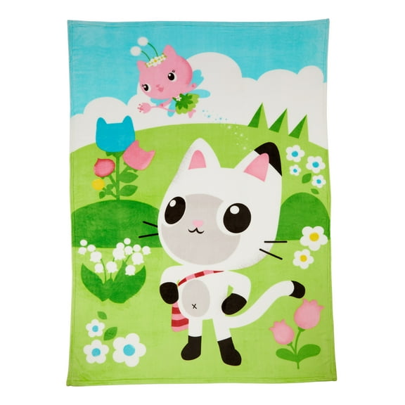 Gabby's Dollhouse Kids Green Blue Print Fleece Bed Blanket, Twin/Full