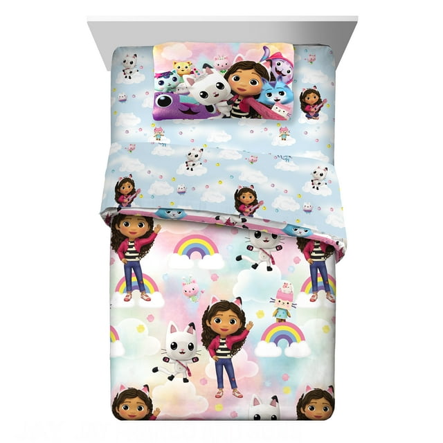 Gabby's Dollhouse Kids Twin Bed in a Bag, Comforter Sheet Set and Bonus
