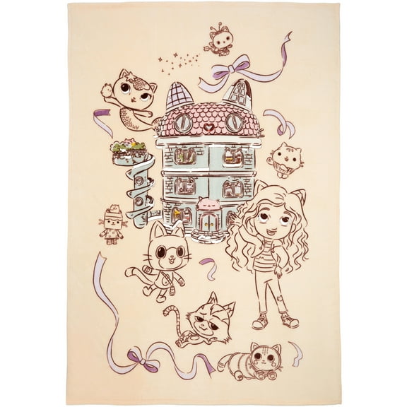 Gabby's Dollhouse Kids Print Fleece Bed Blanket, Twin/Full