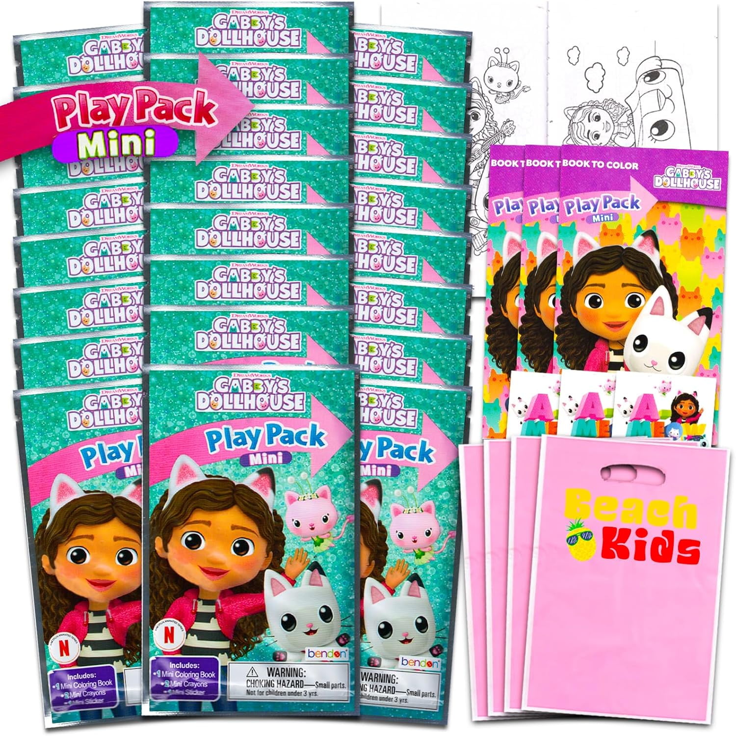 Gabby's Dollhouse Mini Play Pack Party Favor Set with Coloring Pages and Stickers