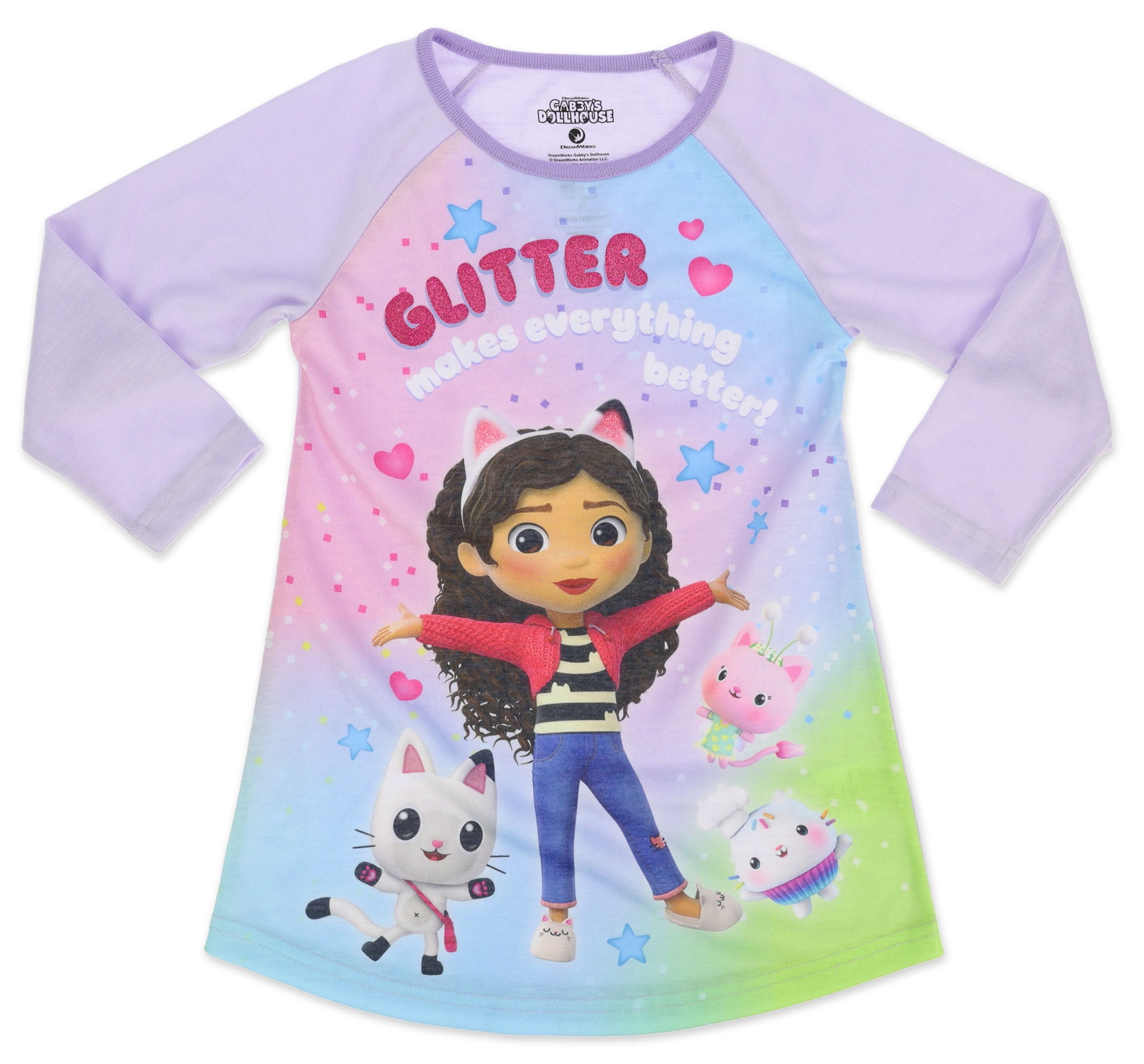 Gabby's Dollhouse Pajamas for Girls, Dorm Nightshirt PJs, Light Purple