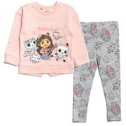 DREAMWORKS Gabby's Dollhouse Pandy Paws Cakey Cat MerCat Toddler Girls Pullover Fleece Sweatshirt & Leggings Outfit Grey / Pink 4T