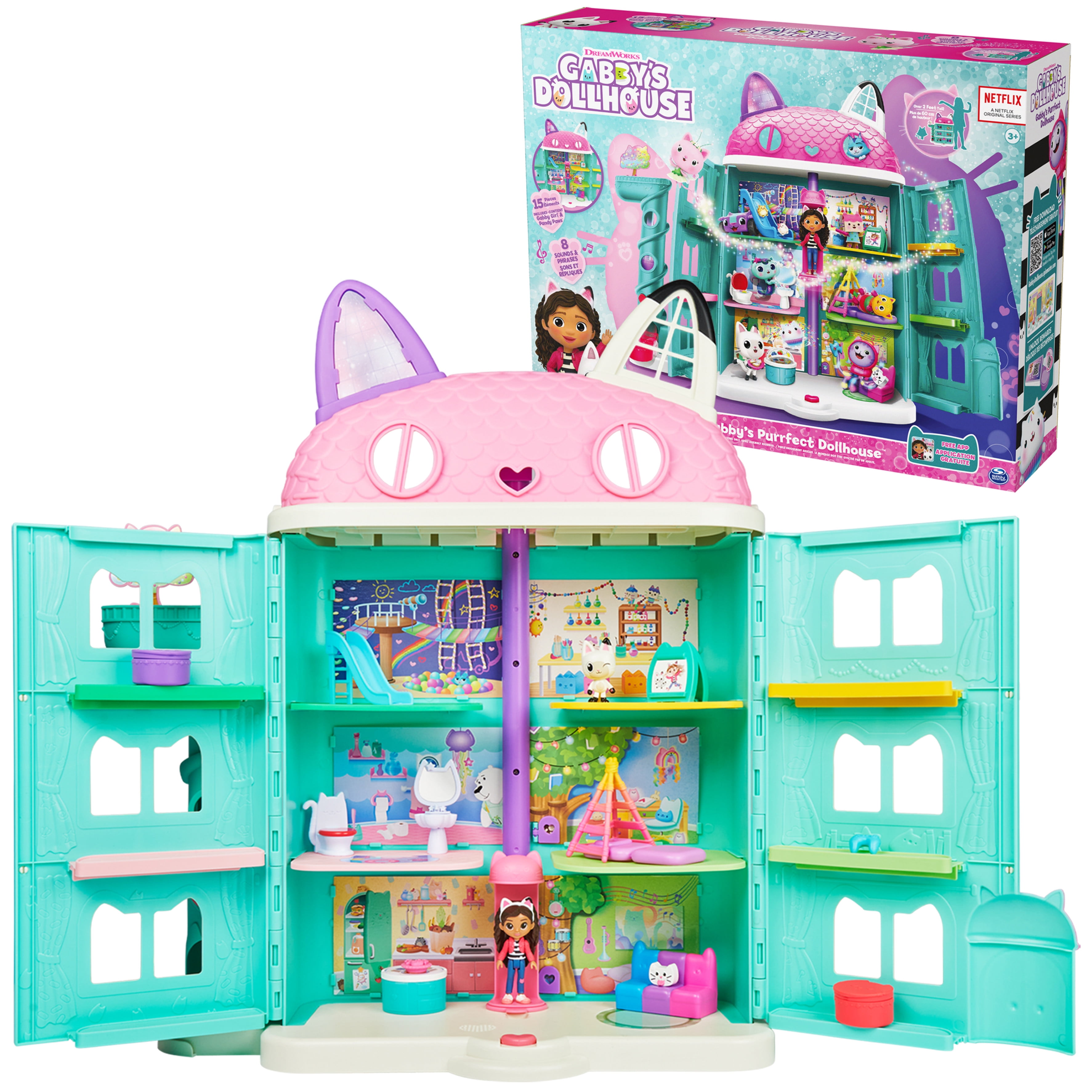 Gabby's Dollhouse, Purrfect Dollhouse 2-Foot Tall Playset with Sounds, 15  Pieces 