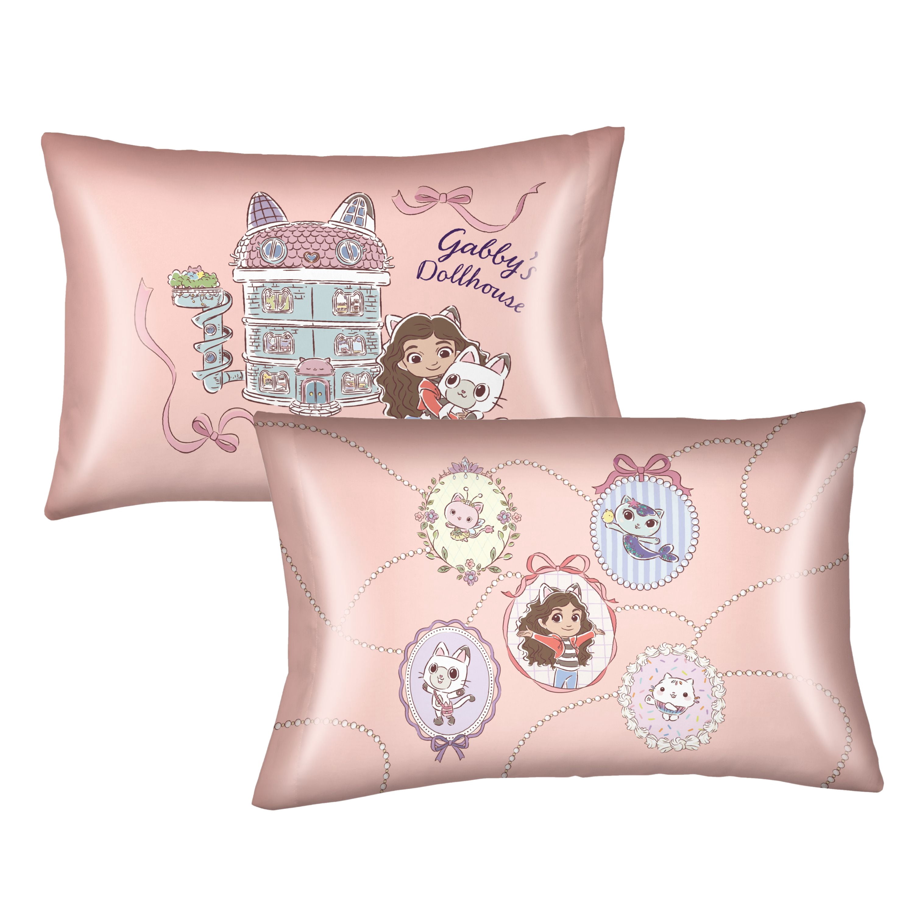 Gabby’s Dollhouse Pink Reversible Silky Satin Pillowcase, Standard Size, 2-Pack