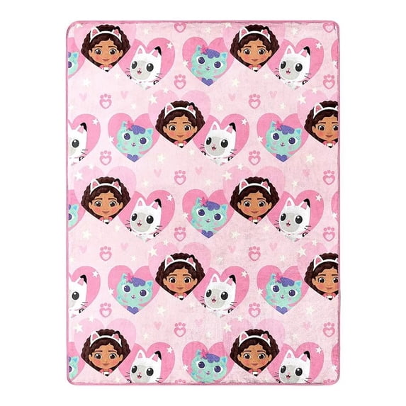 Gabby's Dollhouse Silky Soft Plush Throw Blanket, 46" X 60" Pink Hearts