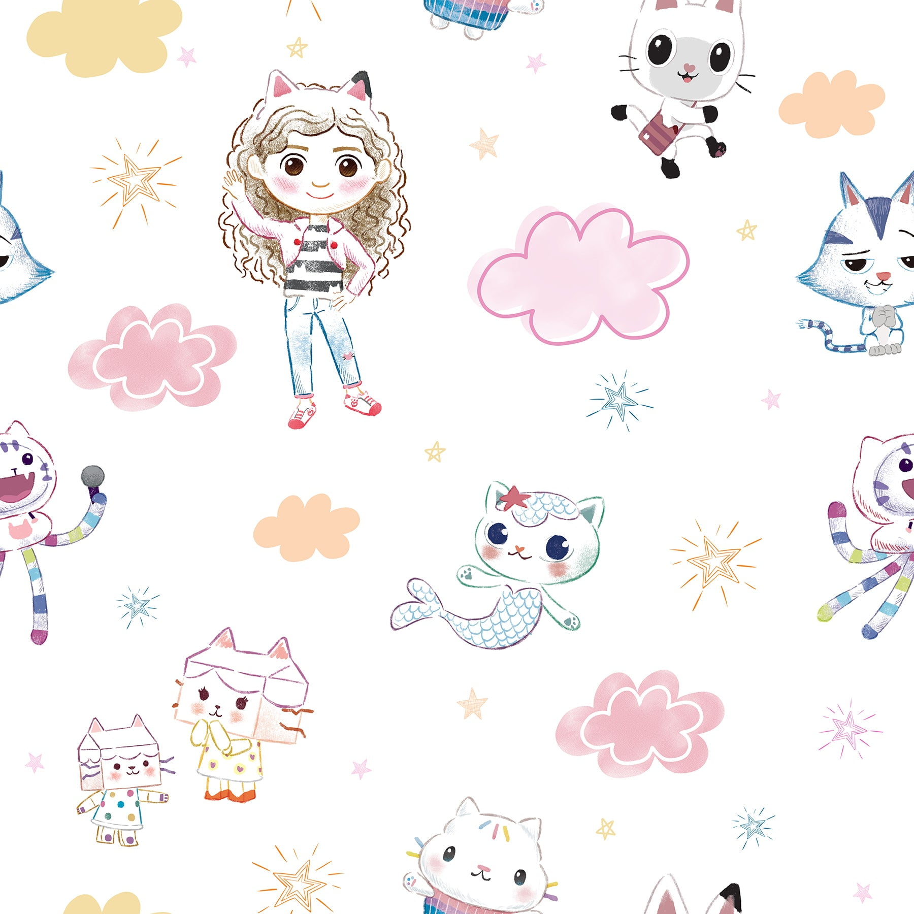 DreamWorks Gabby's Dollhouse Sketch Characters Peel and Stick Wallpaper by RoomMates
