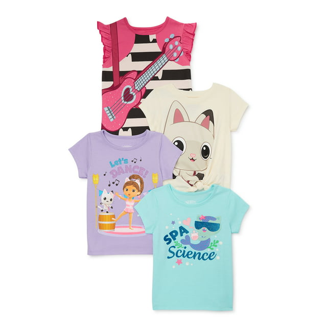 Gabby's Dollhouse Toddler Girl Graphic Print Fashion T-Shirts, 4-Pack, Sizes 2T-5T