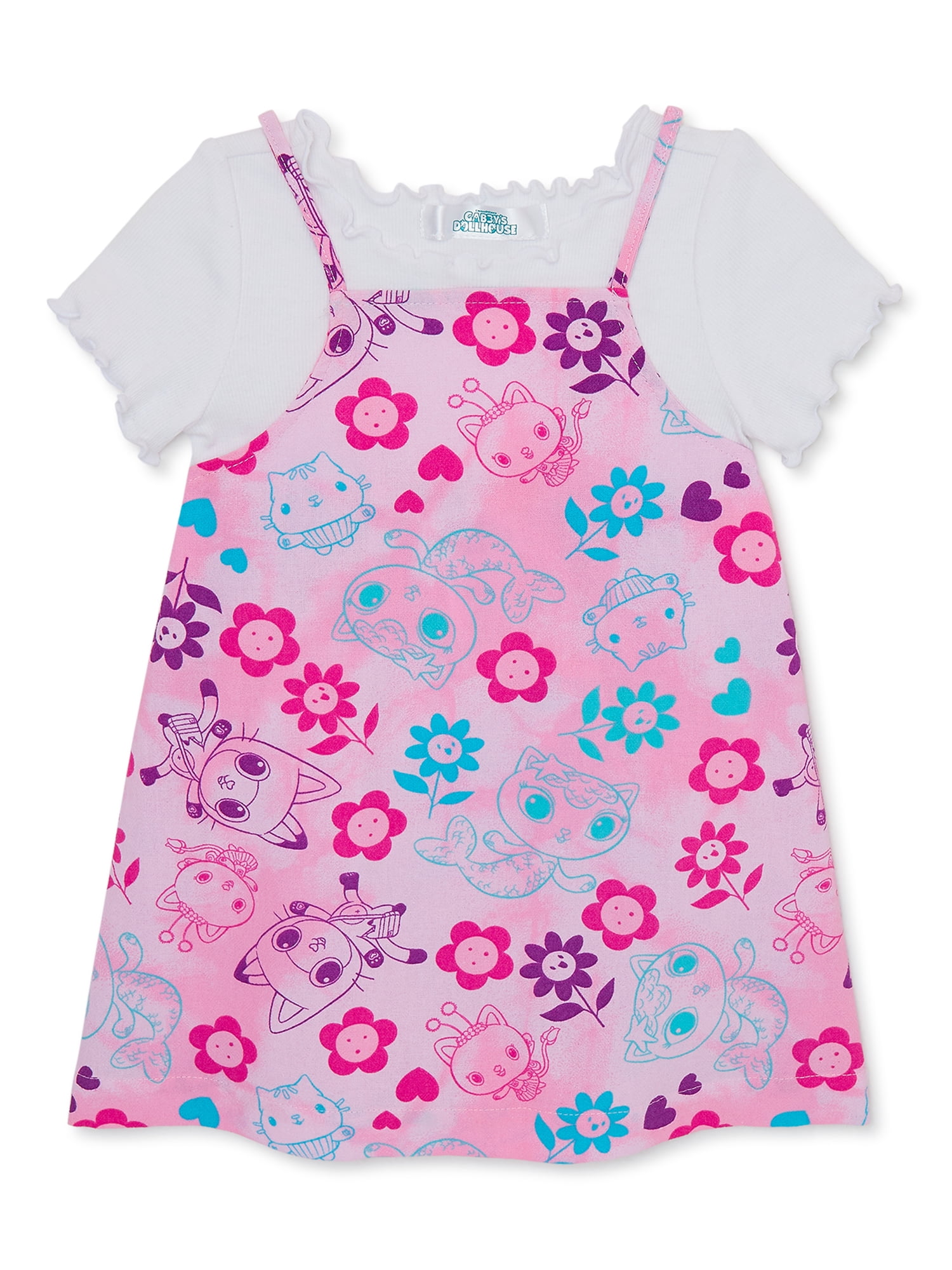 Gabby's Dollhouse Toddler Girl Ruffled Top and Sleeveless Dress Set, 2