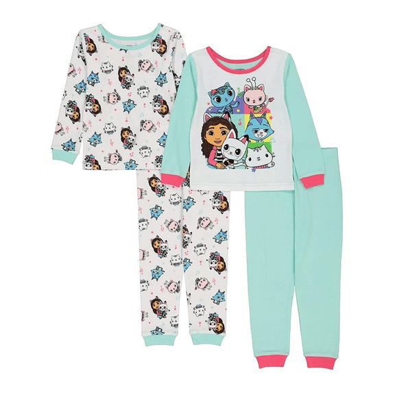 Gabby's Dollhouse Toddler Girls' 4 Piece Long Pajama Set, Sizes 2T-4T