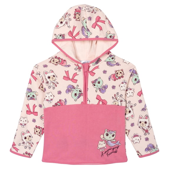 Gabby's Dollhouse Toddler Girls' Fleece Half Zip Hoodie Pink Allover Print