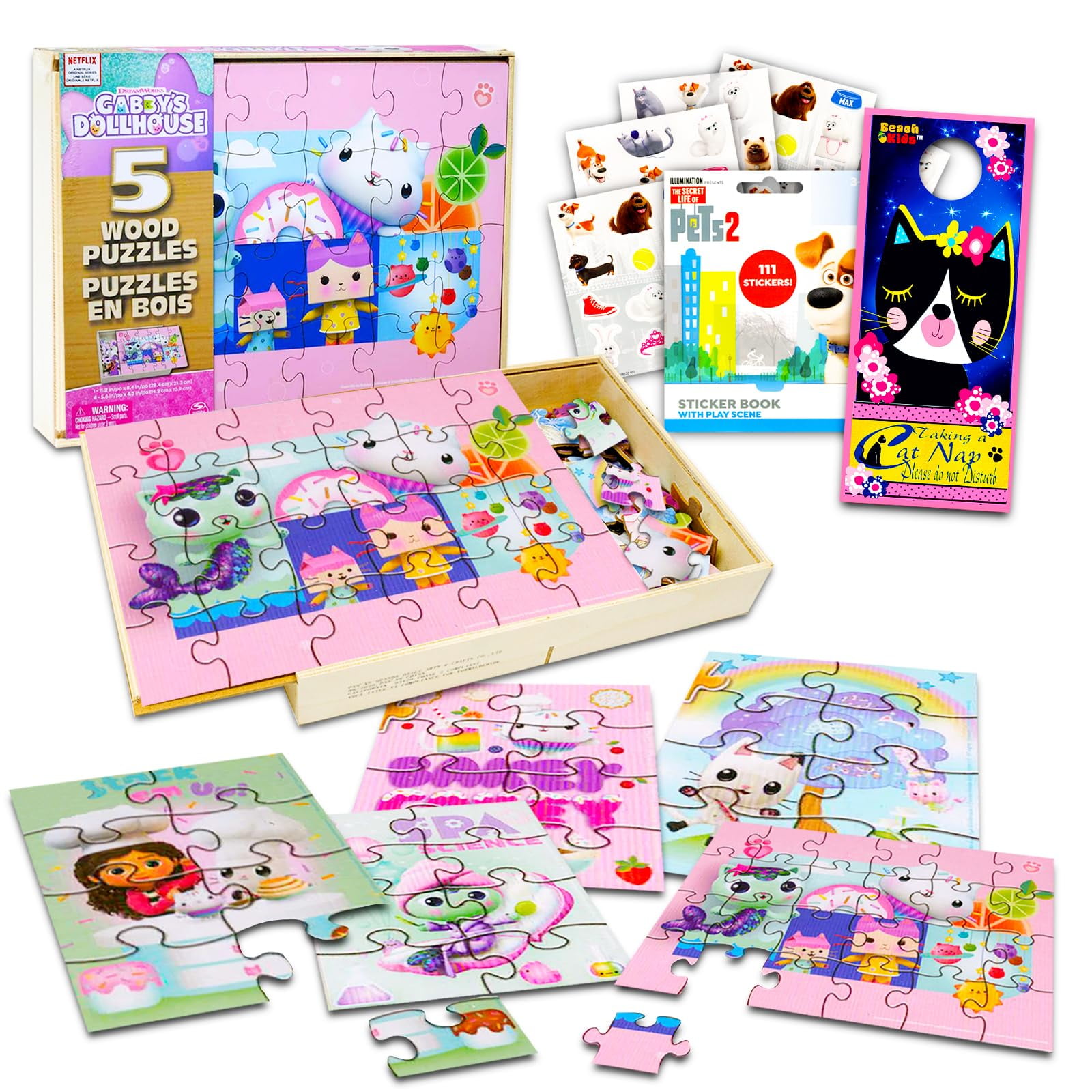 Gabby's Dollhouse Wood Puzzle Bundle with 5 Gabby's Dollhouse Wood