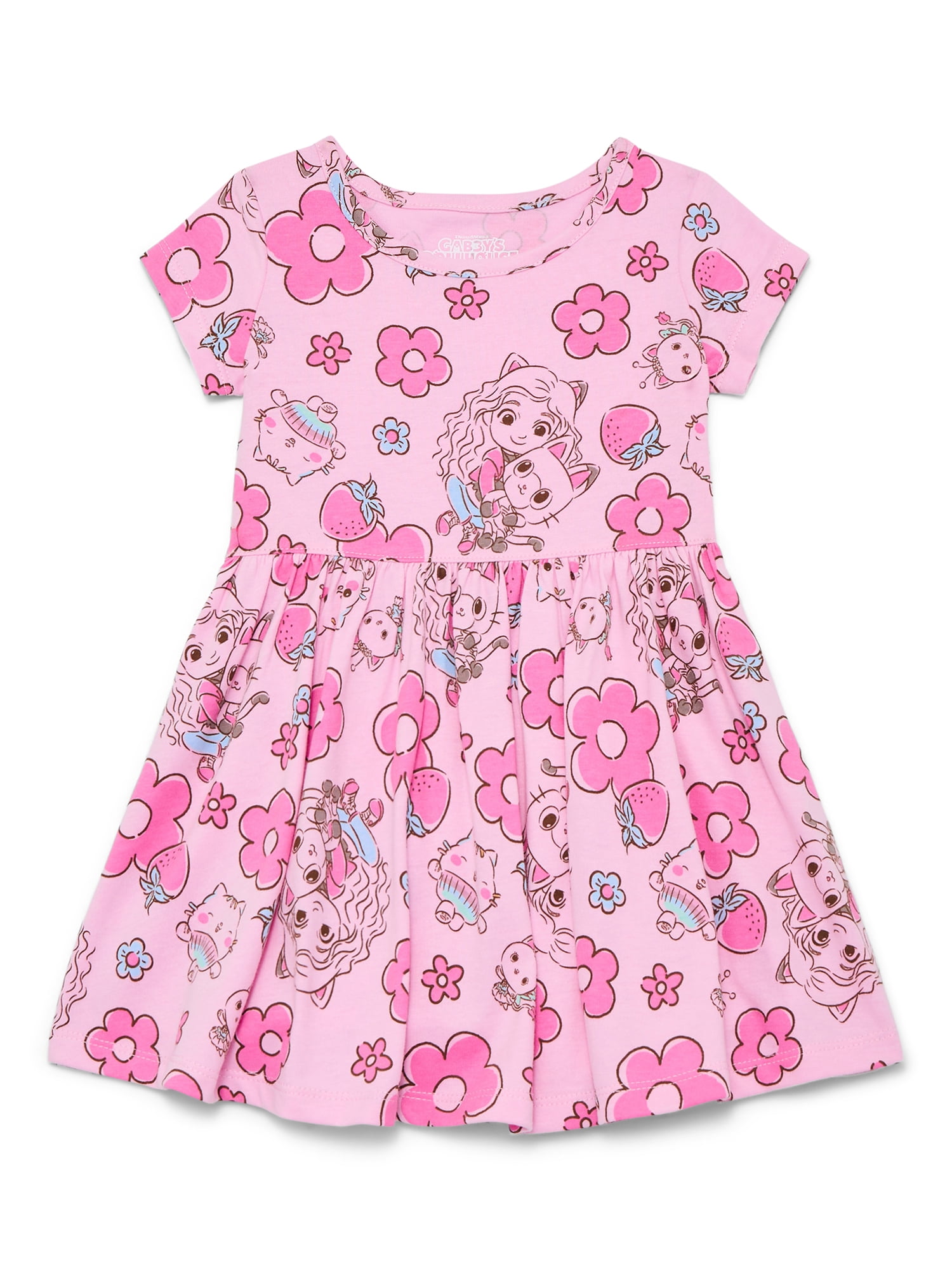 Gabbys Dollhouse Toddler Girl Allover Print Dress with Short Sleeves, Sizes 12M-5T