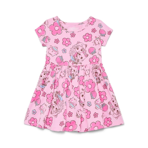 Gabbys Dollhouse Toddler Girl Allover Print Dress with Short Sleeves, Sizes 12M-5T