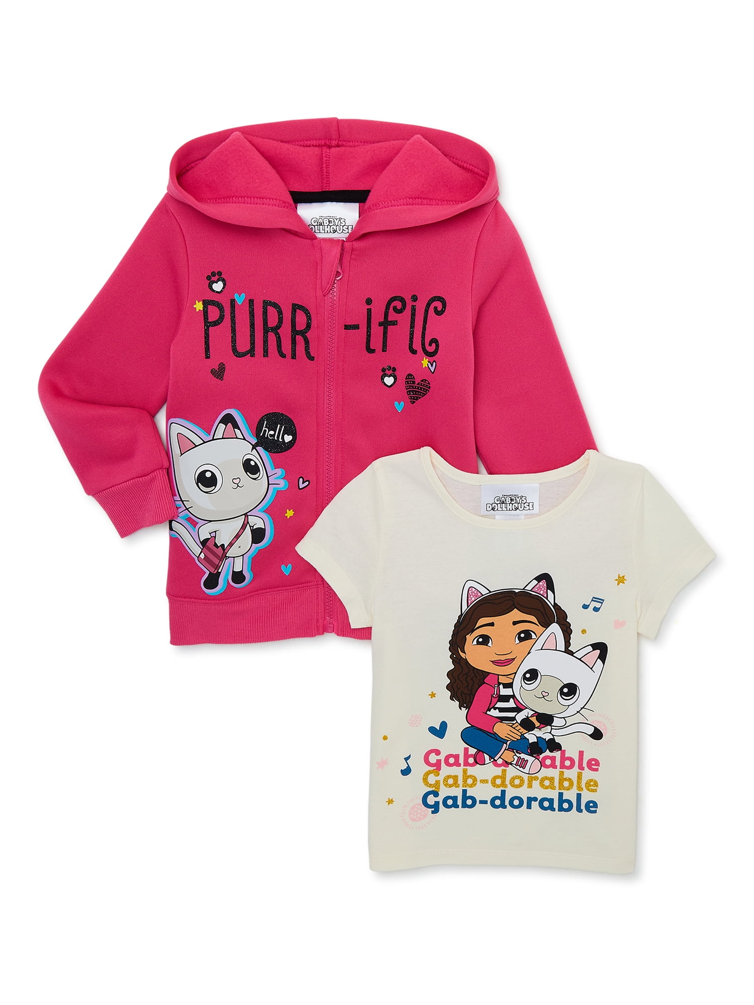 Gabbys Dollhouse Toddler Girls ZipUp Hoodie and Tee Set, 2Piece