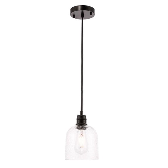 Gabe 1 Light Black & Clear Seeded Glass Pendant