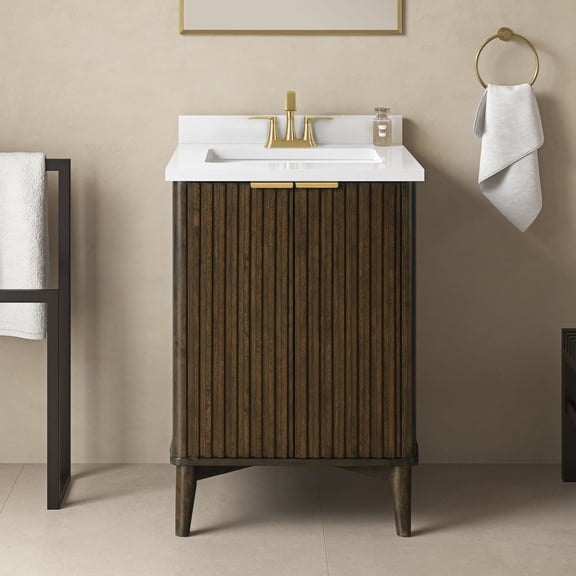Gabi 24" Bathroom Vanity in Dark Walnut with White Countertop