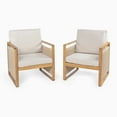 thumbnail image 1 of Gable Mid-Century Modern Roped Acacia Wood Outdoor Patio Chair with Cushions, Beige/Light Teak (Set of 2), 1 of 9