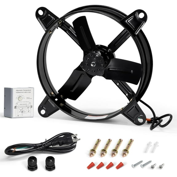 Gable Mount Attic Fan with Adjustable Thermostat, 16 Inch Exhaust Fan for Attic, Shed, Garage, Greenhouse, 2050 CFM High Power, 1480 RPM