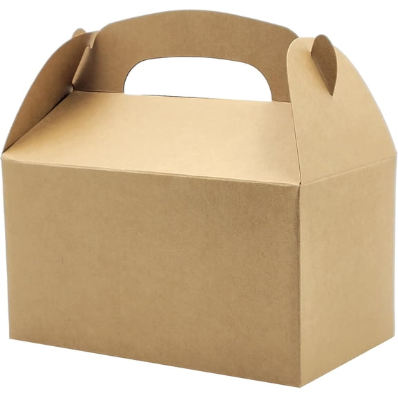 Gable Treat Boxes, Goodies Favor Box for Kids Birthday, Candy Boxes Party Favors, Weddings Events, Baby Shower, 6.25" x 3.5" x 3.5" Inch Box (Brown Treat Box, 12-Pack)