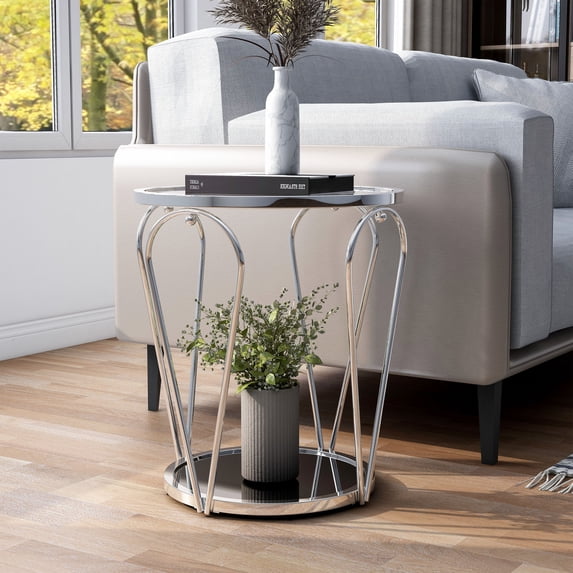 Gables 1-Shelf Metal Round End Table, Chrome and Clear