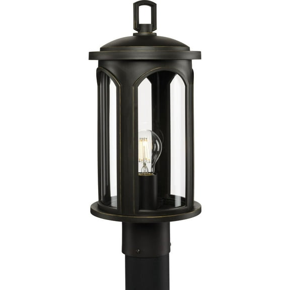 Gables Collection One-Light Antique Bronze and Clear Glass Transitional Style Outdoor Post Lantern with DURASHIELD