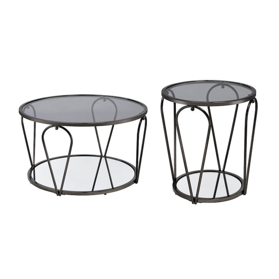 Gables Metal 2-Piece Coffee Table Set, Black Nickel and Gray