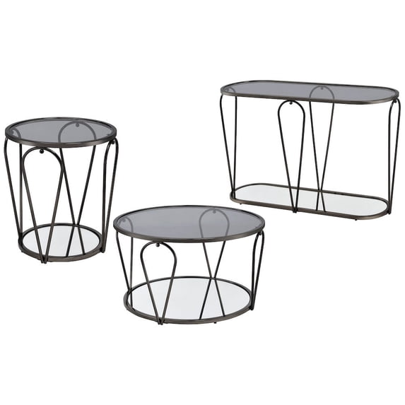 Gables Metal 3-Piece Coffee Table Set, Black Nickel and Gray