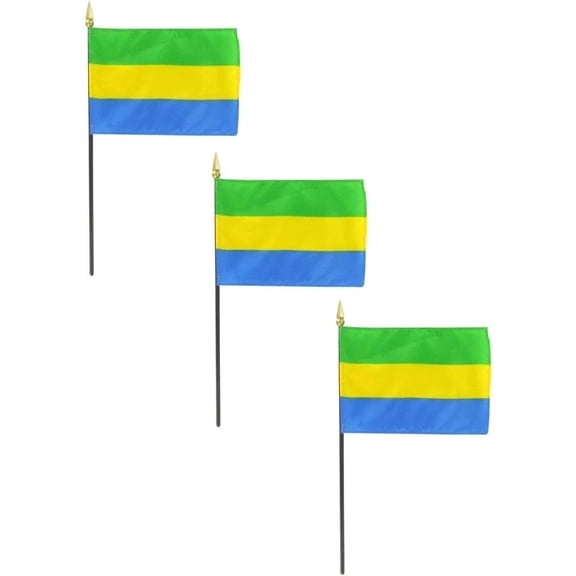 Gabon 4 x 6 Inch Stick Flag - 3 PK
