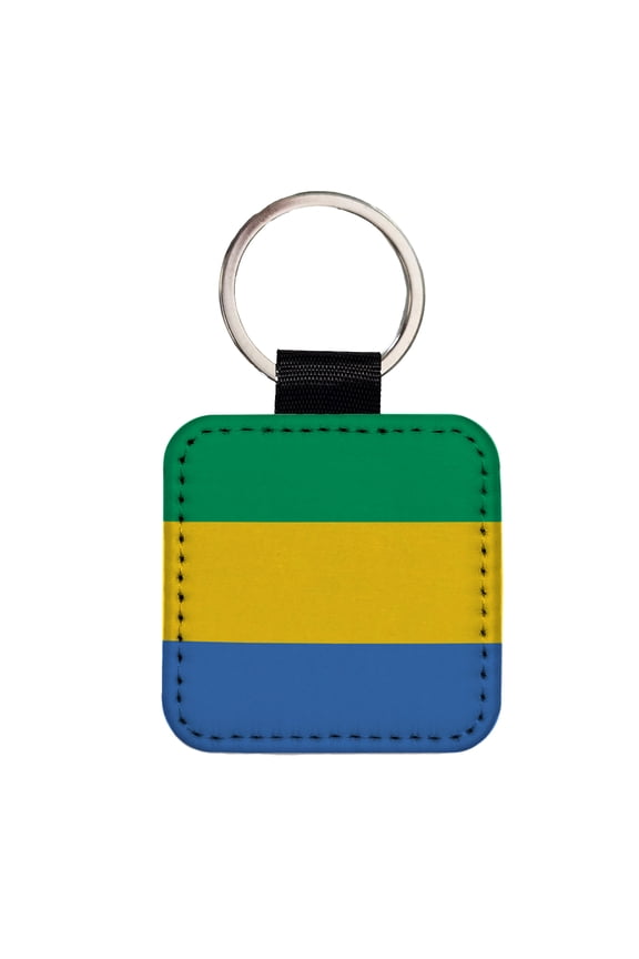 Gabon Country Flag Faux Leather Square Keychain