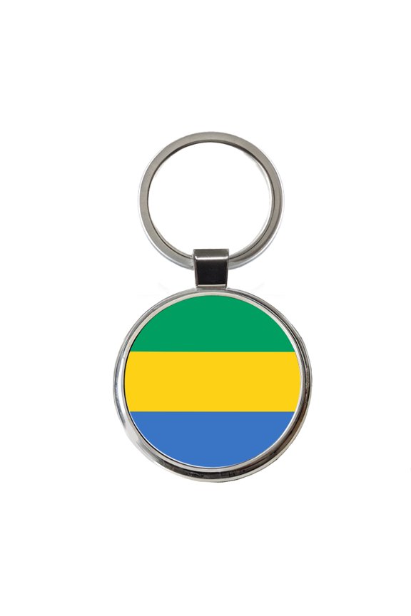Gabon Country Flag Metal Round Keychain