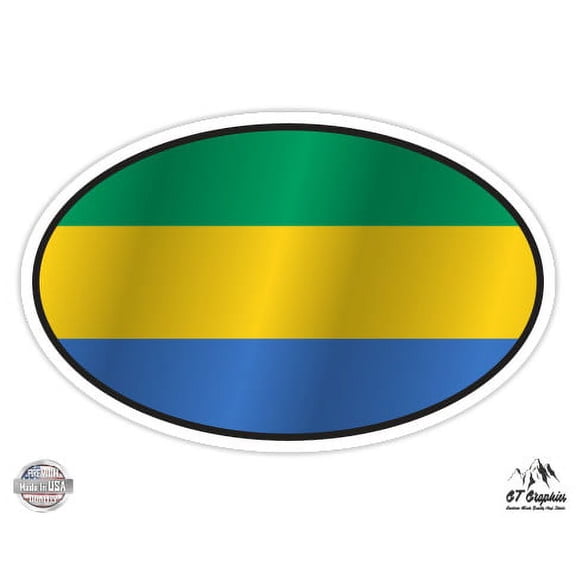 Gabon Flag Oval - 3" Vinyl Sticker - For Car Laptop I-Pad Phone Helmet Hard Hat - Waterproof Decal