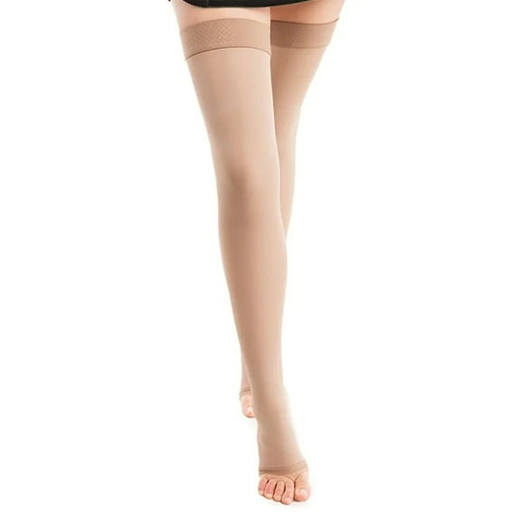 Gabrialla Unisex Microfiber Open Toe Thigh High Graduated Compression Stockings (25-35 mmHg): H-306(O)