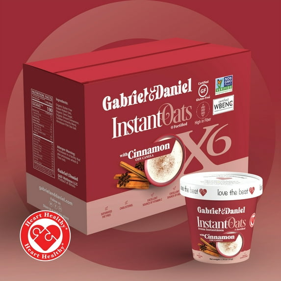 Gabriel & Daniel Daniel Organic Cinnamon Instant Oatmeal, Non-GMO, Gluten-Free, High Fiber & Protein, Pack of 6