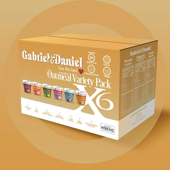 Gabriel & Daniel Organic Instant Oatmeal Variety Pack Non-GMO, Pure & Gluten Free Breakfast Cups 6 Flavor Pack with Superfoods, Probiotics & High Fiber Quick & Nourishing Meals To Go