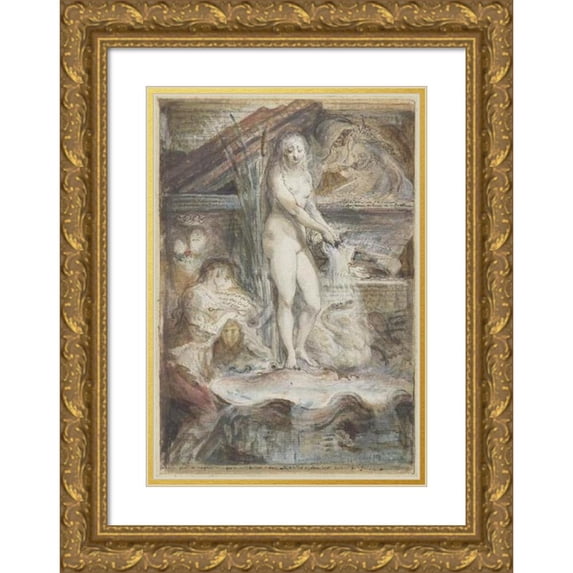 Gabriel Jacques de Saint-Aubin 17x24 Gold Ornate Framed and Double Matted Museum Art Print Titled - Allegory on the Death of Voltaire (1778 - 1780)