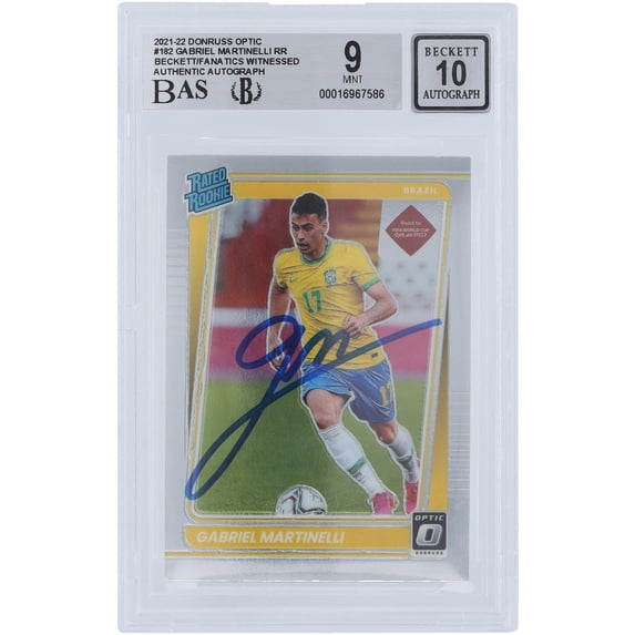 Gabriel Martinelli Brazil FC Autographed 2021-22 Panini Donruss Optic Rated Rookie #182 Beckett Fanatics Witnessed Authenticated 9/10 Rookie Card - Fanatics Authentic Certified