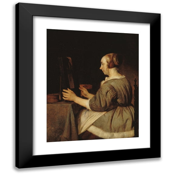 Gabriel Metsu 12x14 Black Modern Framed Museum Art Print Titled - Mirror Woman (1662)