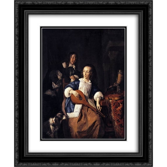 Gabriel Metsu 2x Matted 20x24 Black Ornate Framed Art Print 'The Cittern Player'