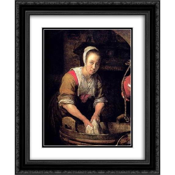 Gabriel Metsu 2x Matted 20x24 Black Ornate Framed Art Print 'Washerwoman'
