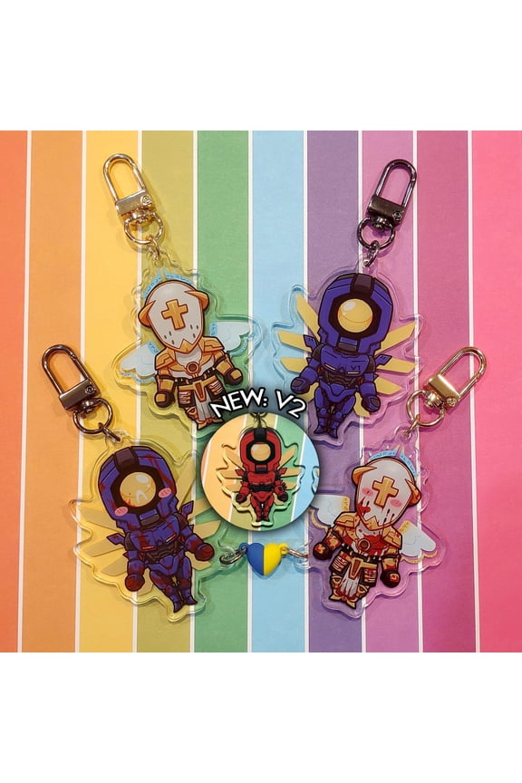 Gabriel, V1, V, and Gabv1el Heart Magnet Acrylic Charm Keychains (Retro FPS Game), RANDOM 1 PACK