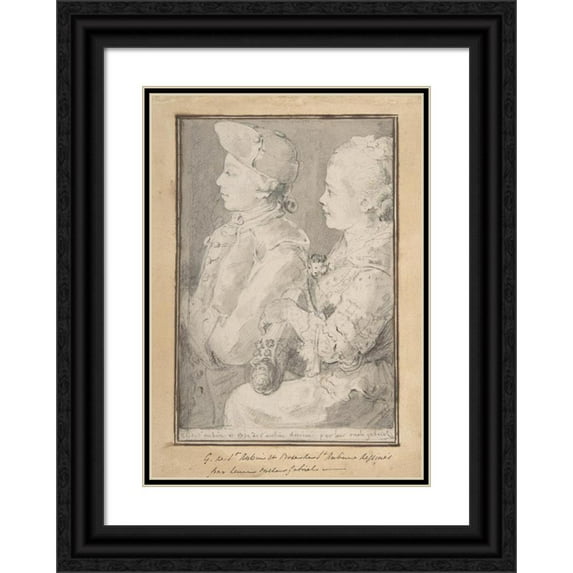 Gabriel de Saint-Aubin 11x14 Black Ornate Wood Framed Double Matted Museum Art Print Titled: Germain-Augustin and Rose De Saint-Aubin, Drawn by Their Uncle (1766)