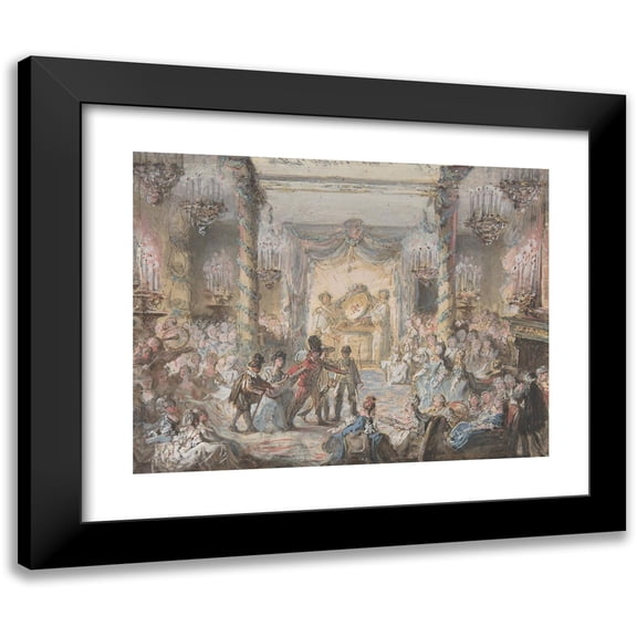 Gabriel de Saint-Aubin 14x12 Black Modern Framed Museum Art Print Titled - Theatrical Divertissement Offered at a Gala Evening Party (18th Century)