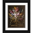 thumbnail image 1 of Gabriel de la Corte 12x14 Black Ornate Wood Framed Double Matted Museum Art Print Titled: A Pair of Still Lifes of Flowers in Elaborate Gilt Urns, Each on a Stone Pedestal, 1 of 5