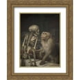 thumbnail image 1 of Gabriel von Max 2x Matted 20x24 Gold Ornate Framed Art Print 'Monkey before skeleton', 1 of 2